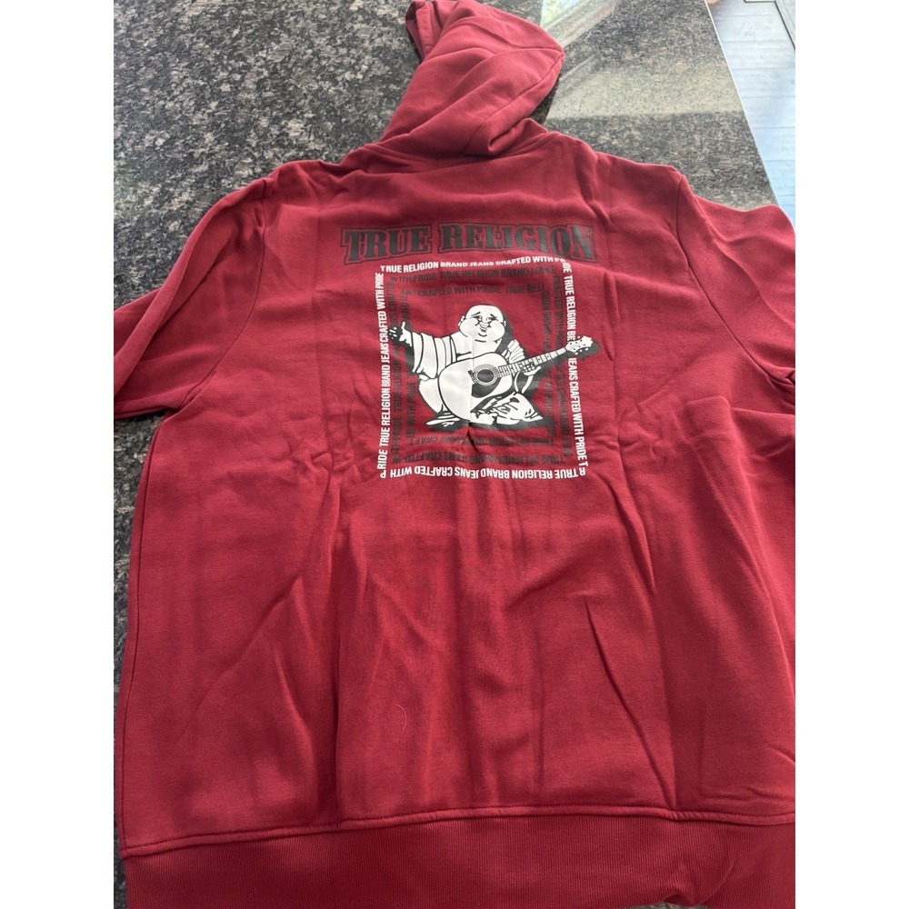 True Religion Radiant Buddha Zip Hoodie Men's‎ 3XL  Red Dahlia Pullover Sweater